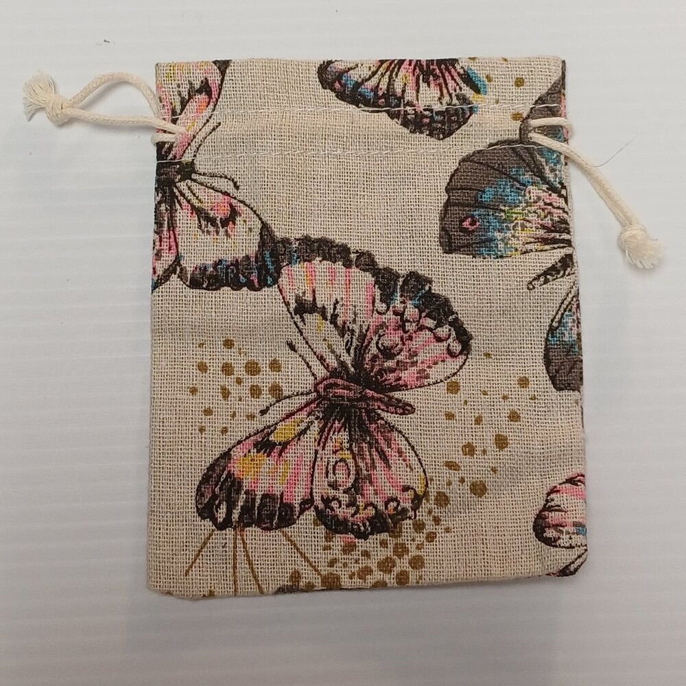 NWT Butterfly Pouch Drawstring Bag Cloth Woven Pink Black Multicolor